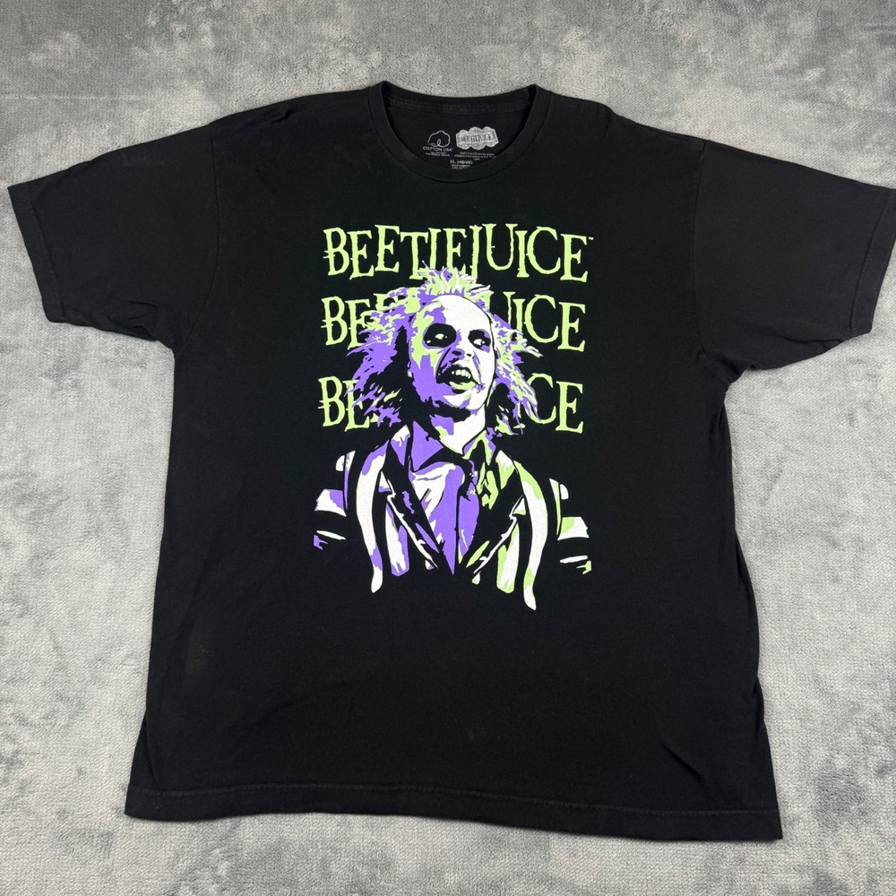 Beetlejuice Graphic T-Shirt Mens XL Black Neon Green Purple Cotton USA Tee